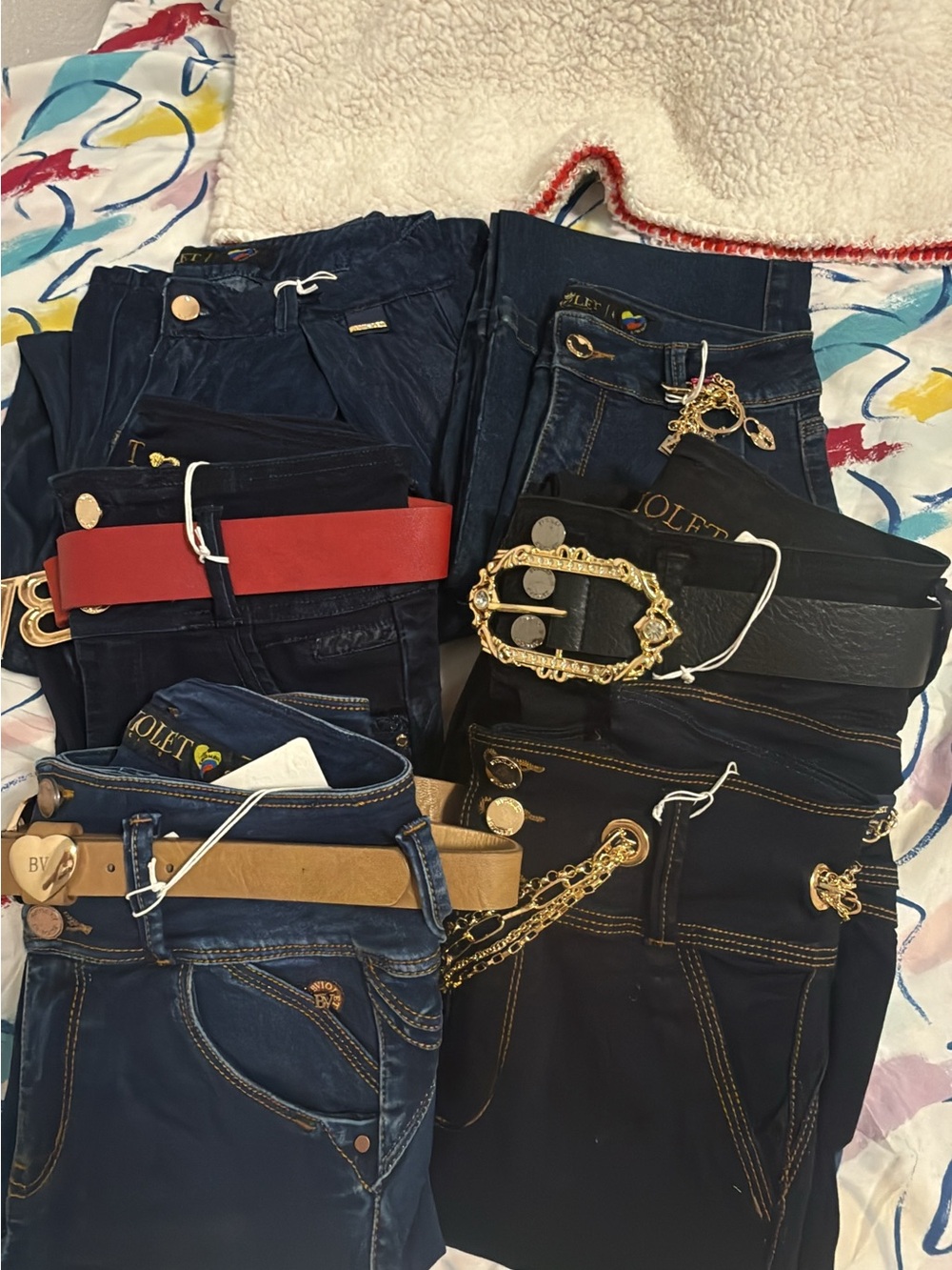 Women's Decorative Belts Set with Black, Red, Tan Belts